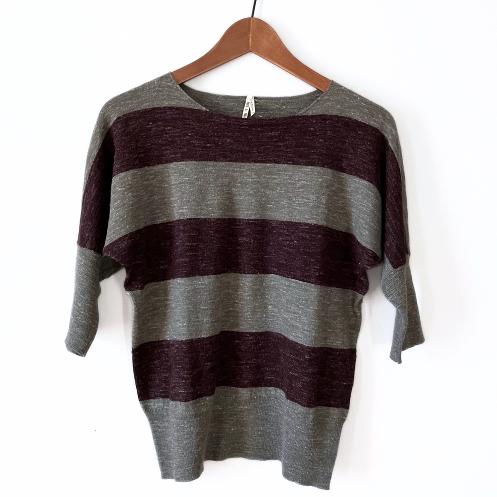 Part Two Copenhagen Striped Gray and Burgundy Women's Sweater